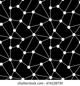 Vector abstract geometric dotted seamless pattern. White dots and lines on a black background