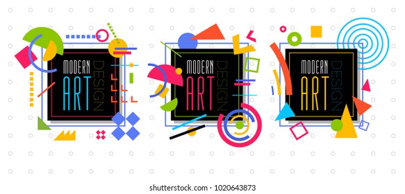 Vector abstract geometric dynamic pattern frame poster. frame for text Modern Art graphics memphis elements design business cards, invitations gift cards brochures. Drawn vector illustration