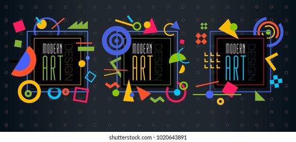 Vector abstract geometric dynamic pattern frame poster. frame for text Modern Art graphics memphis elements design business cards, invitations gift cards brochures. Drawn vector illustration