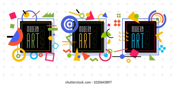 Vector abstract geometric dynamic pattern frame poster. frame for text Modern Art graphics memphis elements design business cards, invitations gift cards brochures. Drawn vector illustration