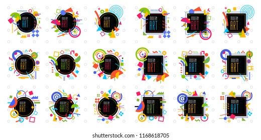 Vector abstract geometric dynamic pattern frame. Set frame for text Modern Art graphics memphis elements design business cards, invitations gift cards brochures. Drawn vector illustration