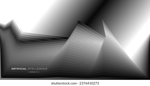 Vector abstract geometric dynamic shape on white and black background for concept of AI technology
