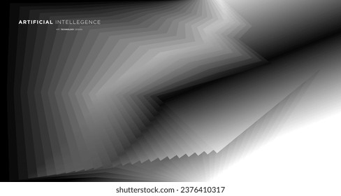 Vector abstract geometric dynamic shape on white and black background for concept of AI technology
