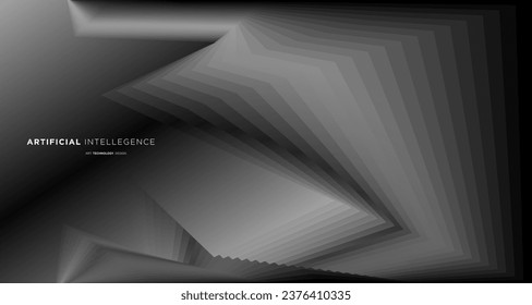 Vector abstract geometric dynamic shape on white and black background for concept of AI technology
