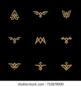 Vector Abstract geometric eagle, hawk, bird shapes for label, logo design. Template set.
