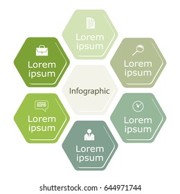 Vector abstract geometric element for infographics. Template for graphs, graphics, presentations and diagrams. Business concept with seven steps, parts, steps or processes.