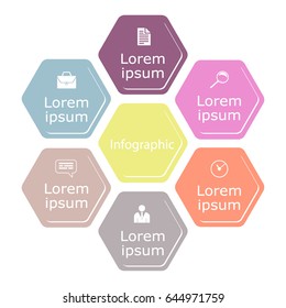 Vector abstract geometric element for infographics. Template for graphs, graphics, presentations and diagrams. Business concept with seven steps, parts, steps or processes.