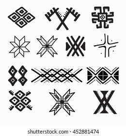 Vector abstract geometric elements, pattern, ethnic collection, tribal art,  primitive ethnic drawing