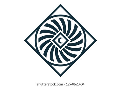 Vector abstract geometric emblem with sun and moon