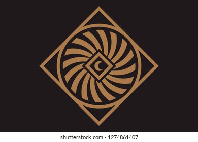 Vector abstract geometric emblem with sun and moon