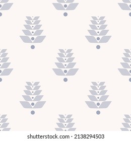 Las rayas de flores étnicas geométricas abstractas de vectores forman un fondo sin fisuras. Sencillo diseño de patrones de color azul escandinavo. Para tela, textil, elementos de decoración interior, tapicería, envoltura.
