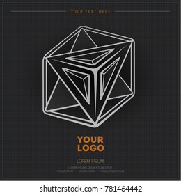 Vector abstract geometric figure cube logo design. Dark background