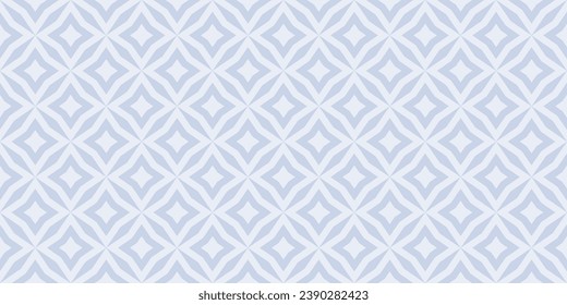 Vector abstract geometric floral seamless pattern. Subtle light blue background. Simple minimal oriental ornament. Delicate texture with diamond shapes, stars, rhombuses, grid. Elegant repeat design