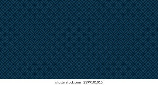 Patrón abstracto geométrico floral sin soldadura vectorial. Sutil fondo azul oscuro. Mínimo adorno oriental simple. Textura elegante con pequeñas formas de diamante, estrellas, rombos, rejilla. Repetir diseño geo