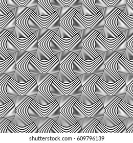Vector abstract geometric forms background with distortion effect. Rhythmic circles seamless pattern