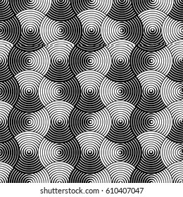 Vector abstract geometric forms background with distortion effect. Rhythmic circles seamless pattern