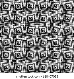 Vector abstract geometric forms background with distortion effect. Rhythmic circles seamless pattern
