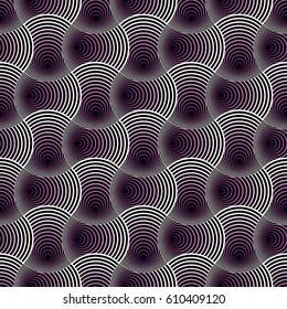 Vector abstract geometric forms background with distortion effect. Rhythmic circles seamless pattern