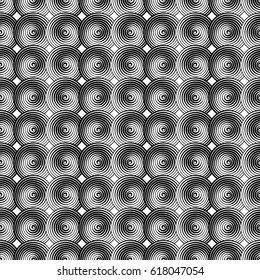 Vector abstract geometric forms background with distortion effect. Rhythmic circles pattern