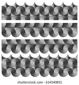 Vector abstract geometric forms stripes with distortion effect. Rhythmic tile borders set