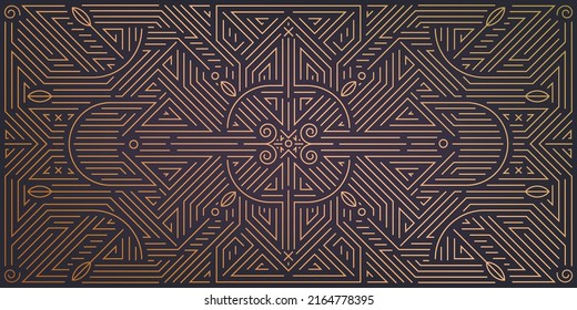Fondo dorado geométrico abstracto vectorial, patrón de estilo de entrada. Boda Art Déco, fiesta, ornamento geométrico, estilo lineal con hojas. Elementos horizontales de decoración de lujo, dorado y negro
