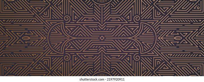 Vector abstract geometric golden background, gatsby style pattern. Art deco wedding, party, geometric ornament, linear style. Horizontal luxury decoration element, banner, gold and black