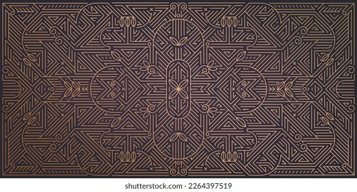 Vector abstract geometric golden background. Art deco wedding, party pattern, geometric ornament, linear style with leaves and flowers. Horizontal orientation luxury, fancy decoration element.