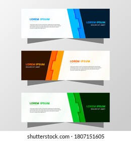 Diseño de Banner Gráfico Geométrico Abstracto Vector. con una decoración moderna en tonos azul, naranja y verde. Adecuado para la venta de pancartas, presentación, promoción, volante, afiche y folleto.