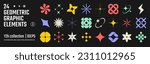 Vector abstract geometric graphic elements for design, Collection of various form, labels, shapes, stickers inspired by brutalism, set basic figures in y2k style, retro futuristic assets, set 6