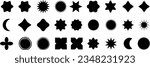 Vector abstract geometric graphic elements for design, Collection of various form, labels, shapes. Abstract geometric brutalist elements. Modern elements swiss style figures stars flowers circles
