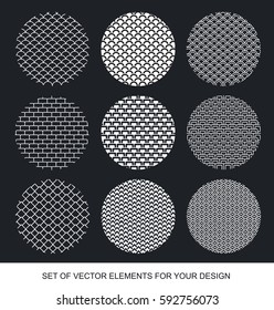 Vector abstract geometric grunge set. Collection of icons with circles, squares. Memphis modernist background