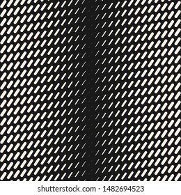 Vector abstract geometric halftone seamless pattern with diagonal dash lines, fading stripes. Extreme sport style background, urban art. Black and white minimalist texture. Monochrome repeat design