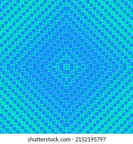 Vector abstract geometric halftone seamless pattern with concentric mesh, fading curved lines. Sport style background, urban art. Neon blue and turquoise color texture. Trendy modern repeat design