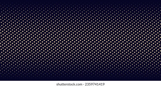 Vector abstract geometric halftone seamless pattern with golden dots, circles, fading spots, mesh. Sport style geo background. Luxury black and gold repeat texture with gradient transition effect