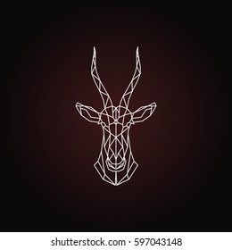 Vector abstract geometric head antelope blesbok on black background.