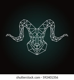 Vector abstract geometric head Mountain sheep on black background.