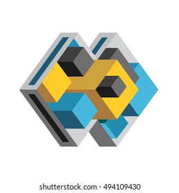 Vector Abstract Geometric Icon | Blue, yellow and grey stylish shape for business logo and identity design template