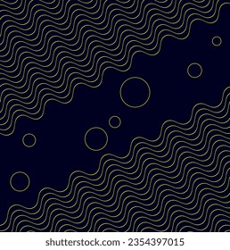 Ilustración geométrica abstracta vectorial en forma de líneas onduladas y círculos sobre un fondo azul
