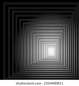 Vector abstract geometric illustration in the form of rectangles glowing in the center on a black background