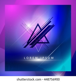Vector abstract geometric illustration with triangle, polygon flat shapes, simple lines and gradient background. Music album cover design concept. Geometric logo concept.