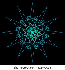 Vector abstract geometric image of a flower, mandala, stars of ovals, circles and a triangle
