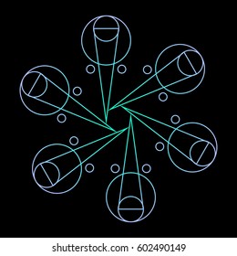 Vector abstract geometric image of a flower, mandala, stars of ovals, circles and a triangle