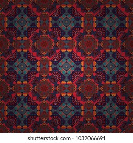 Vector abstract geometric kaleidoscopic mandala design symbol - symmetric. Seamless pattern from mandalas painted in gray, pink and brown colors.