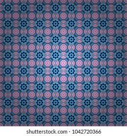 Vector abstract geometric kaleidoscopic mandala design symbol - symmetric. Seamless pattern from mandalas painted in gray, blue and purple colors.