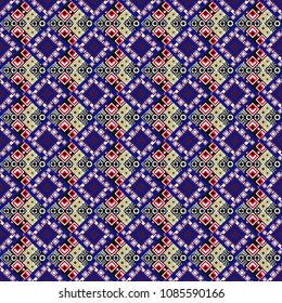 Vector abstract geometric kaleidoscopic mandala design symbol - symmetric. Seamless pattern from mandalas painted in black, white and blue colors.