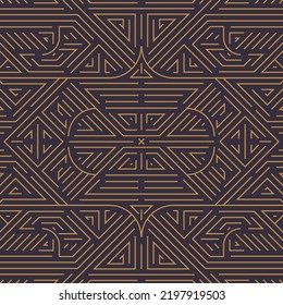 Vector abstract geometric line pattern, seamless art deco, gatsby style background. Golden retro luxury ornament