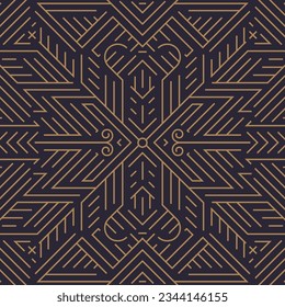 Vector abstract geometric line pattern, seamless art deco, gatsby style background. Golden retro luxury ornament. Elegant, fancy design for wallpaper print, packaging, wrapping paper