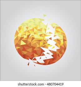 Vector abstract  geometric mosaic circle, broken, yellow and orange over grey background, icon, illustration