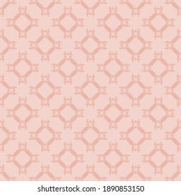 Abstrakte geometrische Ornamente mit Diamantformen, Blütensilhouetten, Gitter. Eleganter Zierhintergrund. Geräumige Textur in rosafarbener Farbe. Wiederholtes Design für Dekoration, Druck, Tapeten, Textilien, Stoff