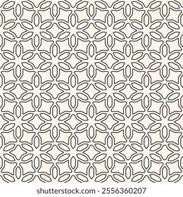 Vector abstract geometric ornament. Luxury seamless pattern in arabesque style. Monochrome background with floral lattice, mesh, linear grid, diamonds. Black and white texture. Repeated minimal design